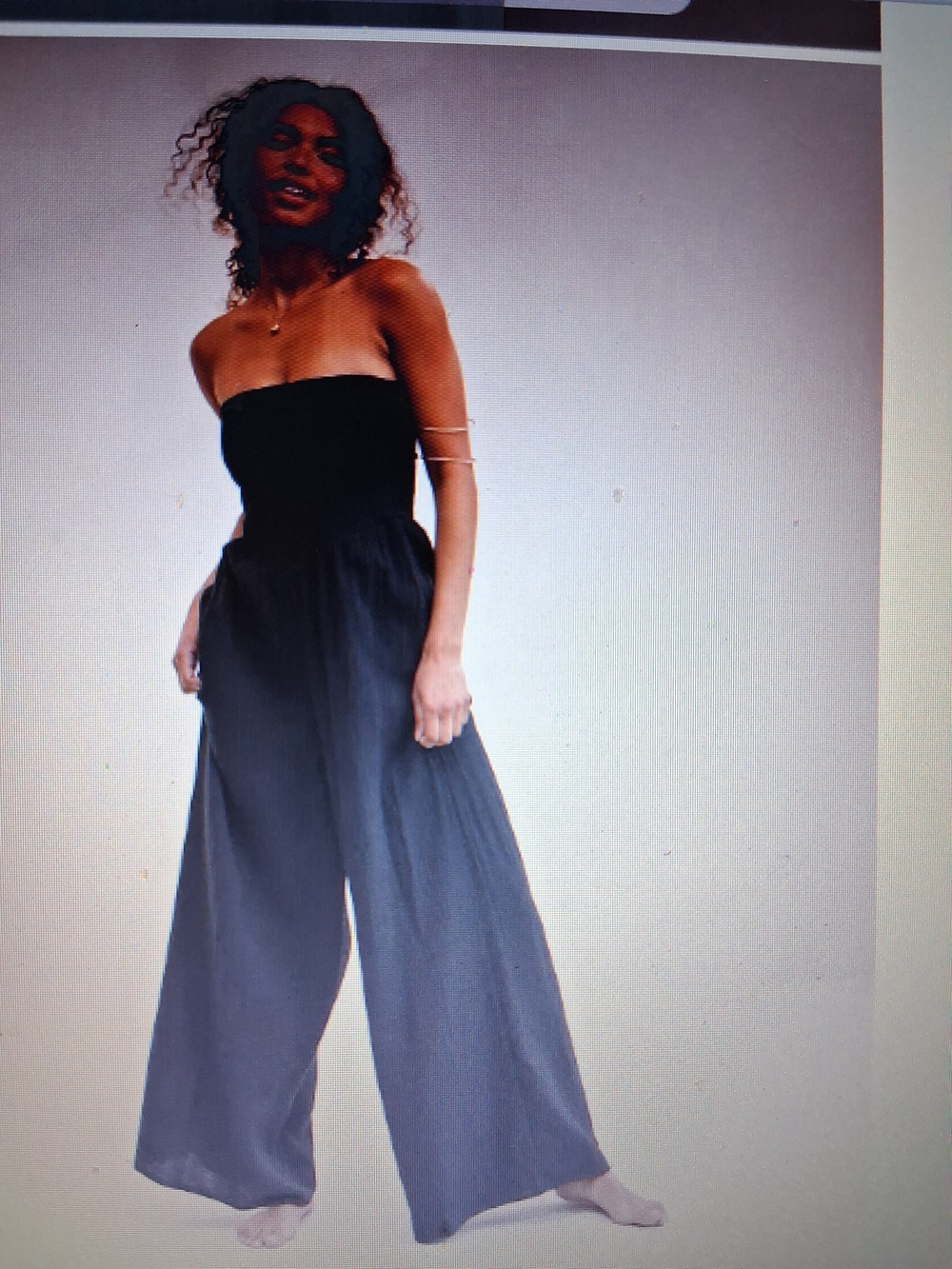 aerie At The Barre Black Strapless Wide-Leg Jumpsuit Size Large